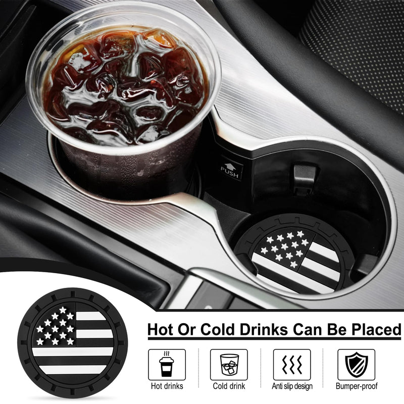 JUSTTOP Car Cup Holder Coaster,American Flag Non-Slip Insert Car Cup Coaster,Car Accessories Interior for Women and Man,4 Pack Black American Flag Black
