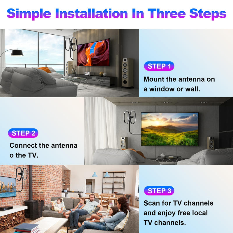 TV Antenna Indoor Outdoor,5300+ Miles Dual TV Digital Antenna,No Cable Fees | HDTV Antenna Smart TV/All Old TVs,360° Reception Local Channels,Waterproof Strongest Amplifier-Support 8K 4K 1080p-38FT Cable black