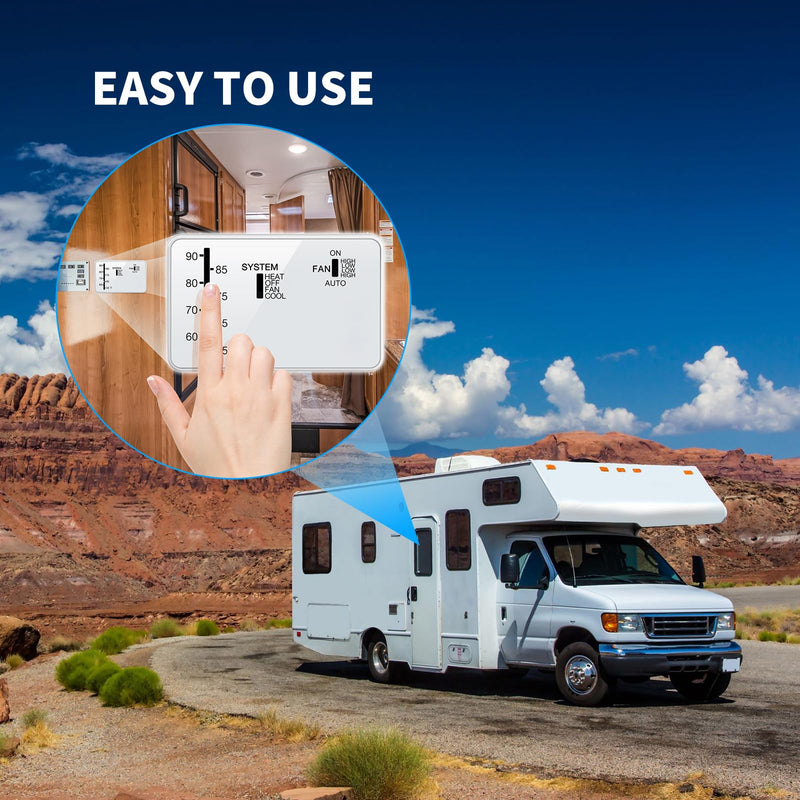 Briidea RV Thermostat Compatible with Coleman 7330 * 335*, 7330 * 385*, 7330 * 336* Series, Heat & Cool Camper Thermostat, 12 VDC, White, Easy to Use