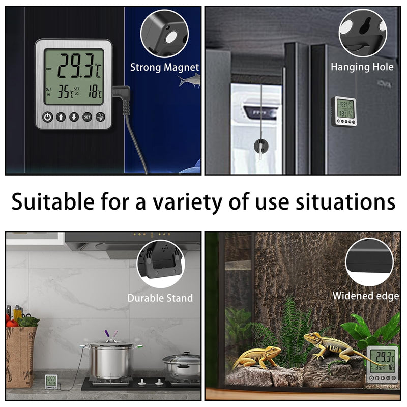 Refrigerator Thermometer Freezer Alarm Digital Freezer Thermometer Fridge Thermometer with Extra Sensor high and Low Temperature Alarm (2, White, Small,10) 2