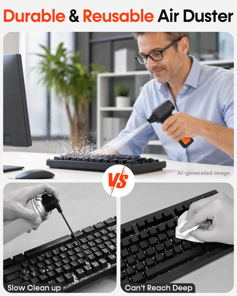 250000RPM Electric Air Duster for Keyboard: One Blow Clears Dust and Crumbs | Powerful & 5 Nozzles More Versatile - Fast Charging Rechargeable and Reusable Mini Blower - No More Sticky Keys for PC Gamers