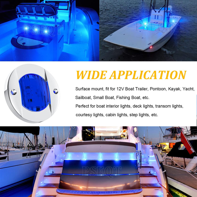 PSEQT 4pc 3" Marine Blue LED Boat Deck Courtesy & Stern Transom Anchor Lights - Waterproof 12V Night Fishing Pontoon Lights with Blue Lens 4PCS Blue w/ Blue Lens