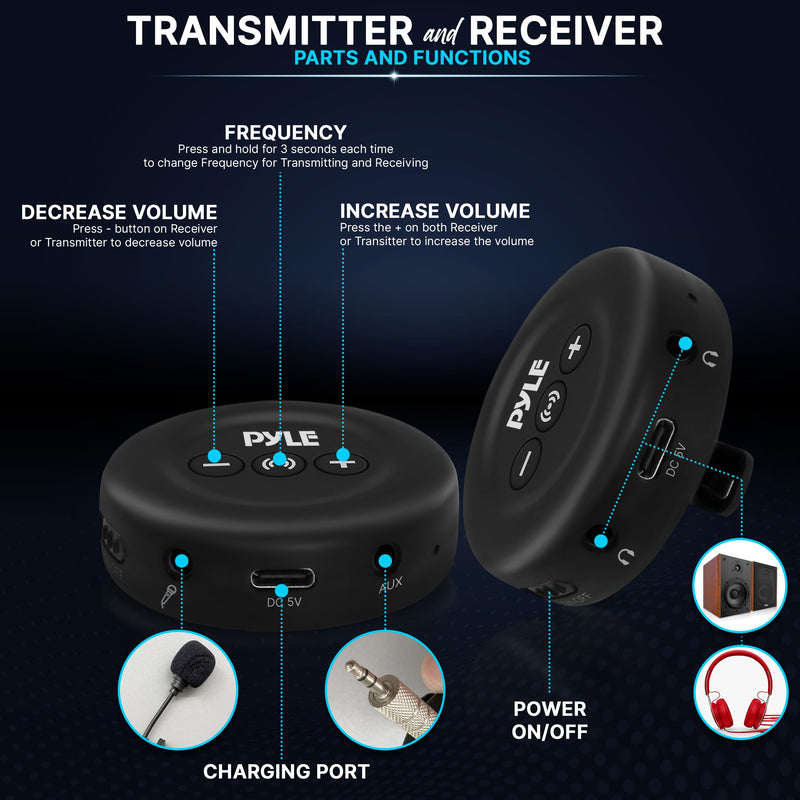 Pyle Wireless Audio Transmitter and Receiver Set – Low Latency Bluetooth Adapter with 3.5mm AUX & RCA Inputs/Outputs, Plug & Play for TV, Projector, Speakers, Headphones & Soundbars