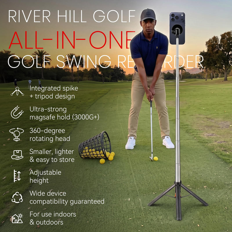 Golf Monopod Stick, Integrated Design Magnetic Tripod Selfie, Phone Holder | All-In-One Design, Ultra-Strong Magnetic Hold (3000g+), Smaller, Lighter, 360° Rotating Head, Adjustable Height