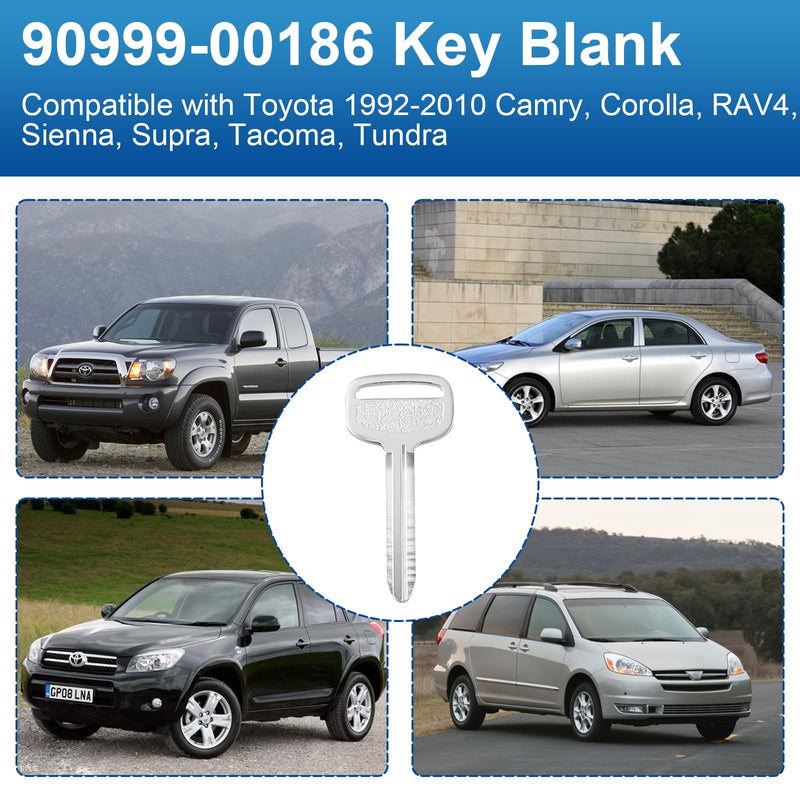 Fits for Toyota Key Blank - 90999-00186(2 Pack) | Fits for Toyota 1992-2010 Camry Corolla RAV4 Sienna Supra Tacoma Tundra,Brand New Uncut Master Key,Locksmith Required