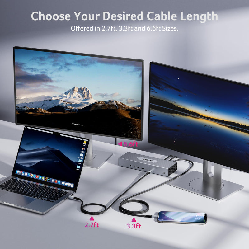 Acer USB4 Cable 40Gbps, 8K@60Hz Thunderbolt 4/3 Cable, 240W Fast Charging Braided High Speed USB-C Video Cord Compatible with MacBook, SSD, Docking, iPhone 16 and More (6.6FT) 6.6FT