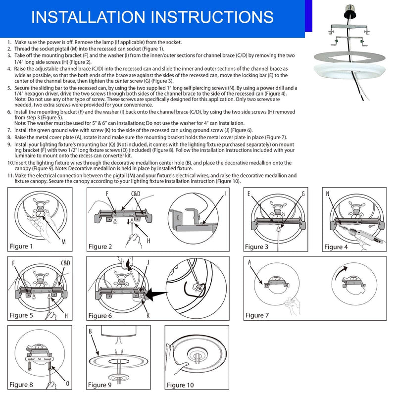Ciata Lighting Recessed Can Light Conversion Kit to Pendant, Instant Light Conversion Kit for Light Fixtures in White Finish – 1 Pack