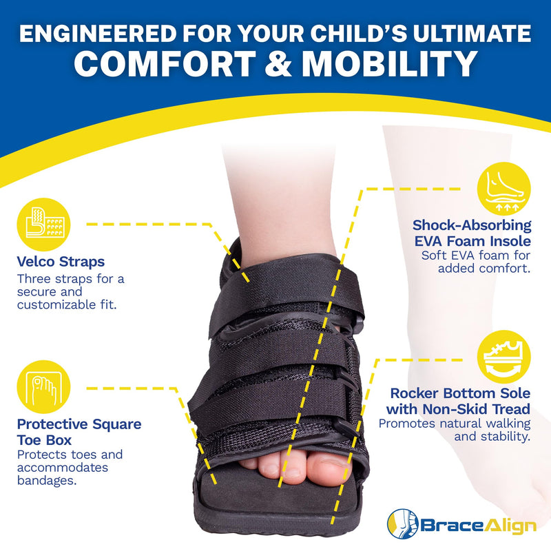 Pediatric Post Op Shoe for Children – Adjustable Recovery Shoe for Kids with Rocker Sole and Square Toe for After Surgery Protection of Broken Toes or Foot Injuries L3260 (M - Kids 4.5 Little Kid