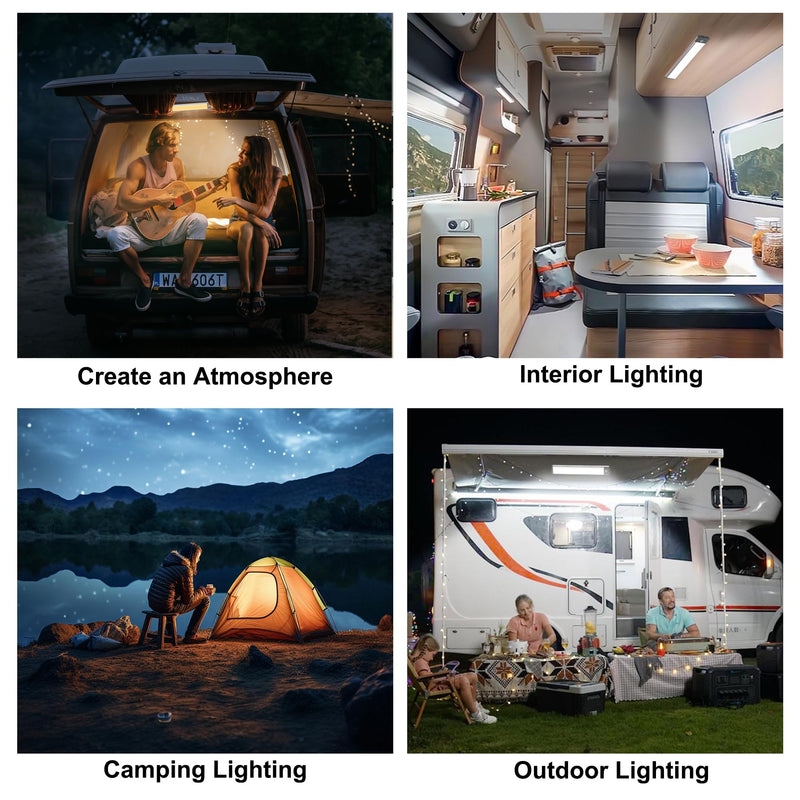 2PCS RV Lights Exterior Motion Sensor RV Step Light,46 LED Rv Light Camping Wireless USB Rechargeable Lighting,Camper Lights Adjustable 3 Colours with Battery Level Display for Under Cabinet,Step,Tent 46 LED White