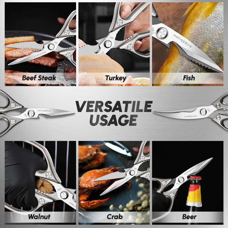 SSGP Kitchen Shears Set, All Purpose Heavy Duty Poultry Shears, Ultra Sharp Japanese Meat Scissors, Dishwash Safe Stainless Steel Comfort Grip Handle Kitchen Scissors for Food, Chicken Bones, Turkey 2 pcs