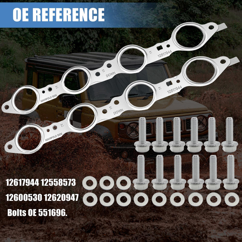 Sorello 2 PCS MLS Exhaust Header Manifold Gasket with Bolts Compatible with Cadillac CTS Escalade for Chevy Camaro Silverado GMC Pontiac for LS Engines 4.8L 5.3L 5.7L - Replaces 12617944 12600530