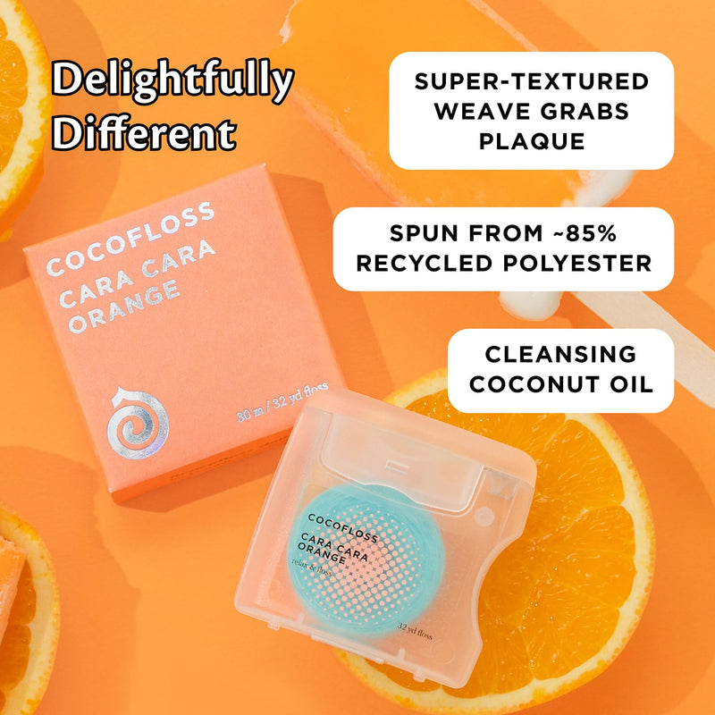 Cocofloss Expanding Woven Dental Floss by Cocolab, Waxed Tooth Floss for Daily Oral Care, Coconut Oil Infused, Vegan, For Adults and Kids, Orange Scent, 3 Pack