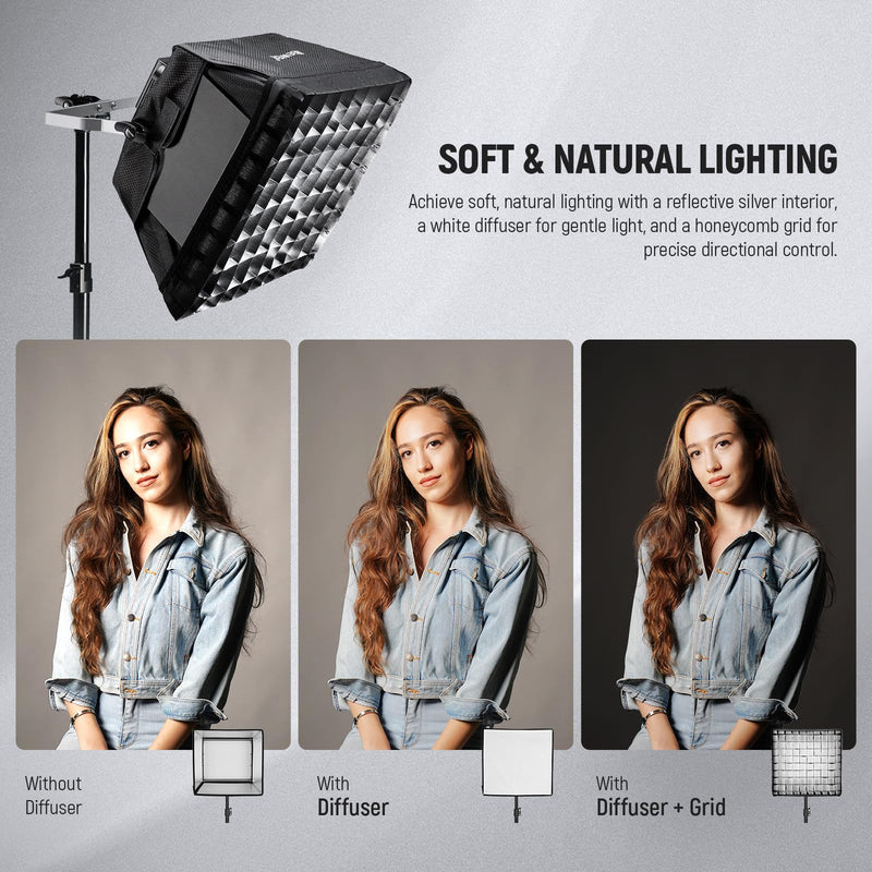 NEEWER Upgraded Softbox Diffuser for NL660 RGB660 PRO II LED Video Light Panel, 12.6"x11.6" Foldable with Grid/Bag/Blackout Hood, No Need to Remove barndoors Quick Set Up for Soft Light, NS4S