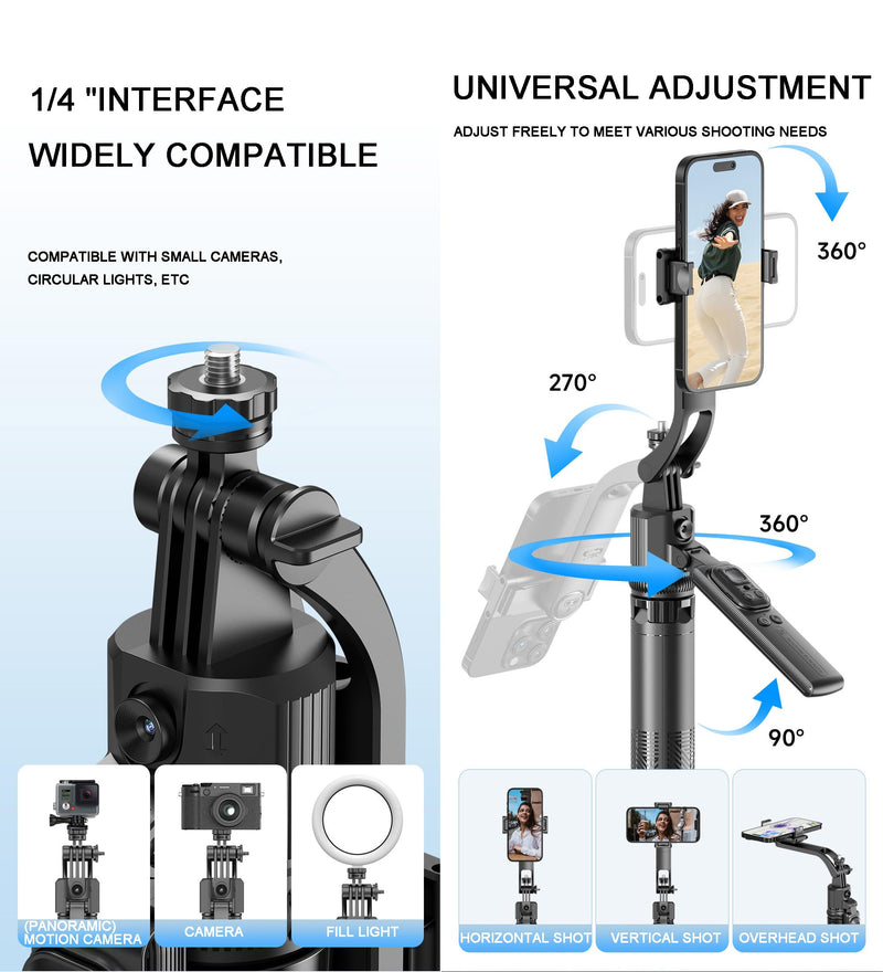 Auto Face Tracking Tripod with Light and Remote 64", No App | 360°Rotating Tripod Selfie Stick for Tiktok YouTube Vlog Live Streaming Video Recording, for iPhone/Cell Phone/Android/Camera