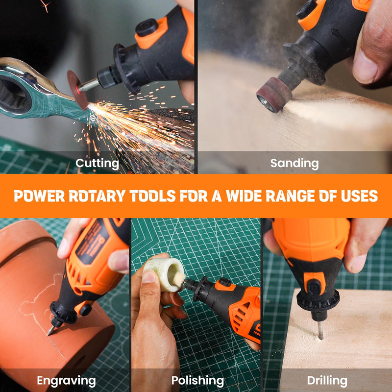 HARDELL 180W Corded Rotary Tool Kit, 8000-35000 RPM 61 Accessories for DIY | Powerful 180W Rotary Tool Kit for Cutting, Sanding, Grinding, Polishing, Engraving & Drilling Orange
