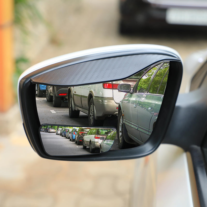 EcoNour Blind Spot Car Mirror (2 Pack) | Wide Angle for 3x Larger View | Universal Car Rear View Mirror with Rain Guard | Side Blind Spot with Adjustable Stick for Cars, SUVs, and Trucks Rectangle With Visor