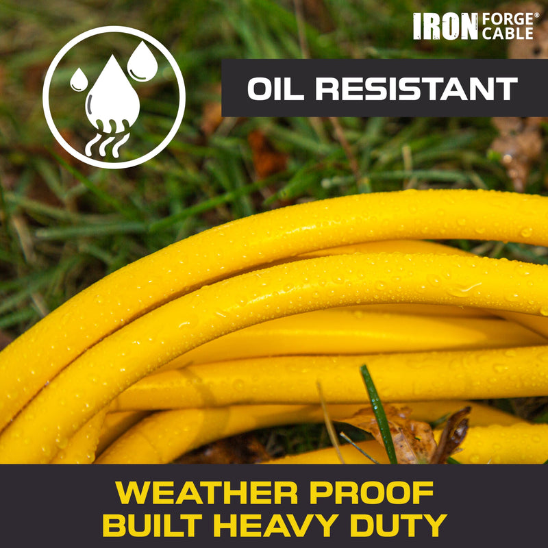 Iron Forge Cable Oil Resistant 12 Gauge Outdoor Extension Cord 10 ft with Locking Ends - 12/3 Heavy Duty Extension Cord Outdoor 3 Prong, Yellow Cable 15 Amp