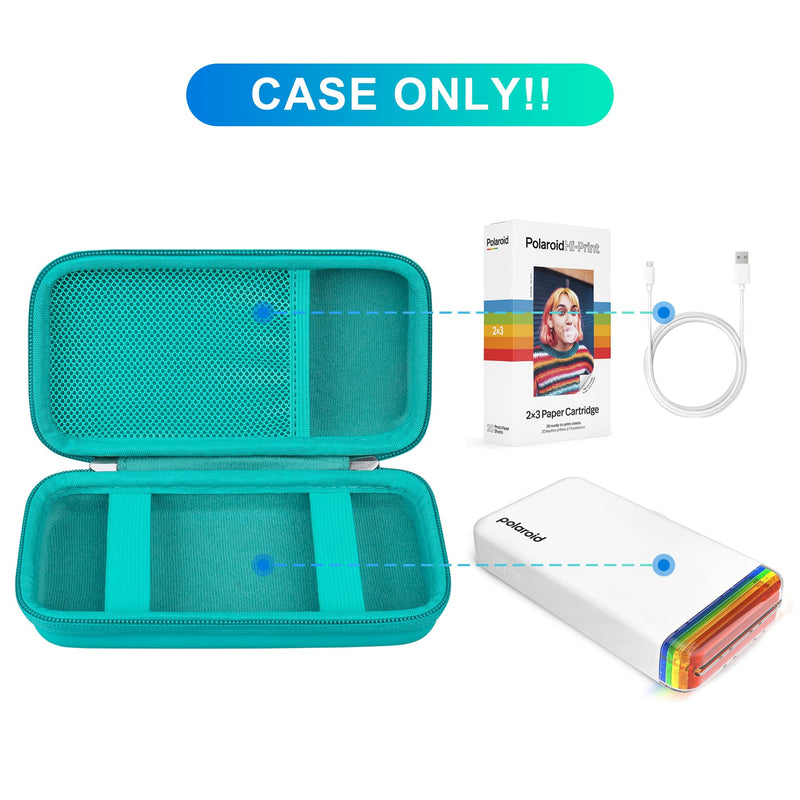 BOVKE Carrying Case for Polaroid Hi-Print 2nd Generation Bluetooth Connected 2x3 Pocket Photo Dye-Sub Printer, Mesh Pocket for Polaroid Hi-Print Paper - 2x3 Paper Cartridges and Cables, Turquoise