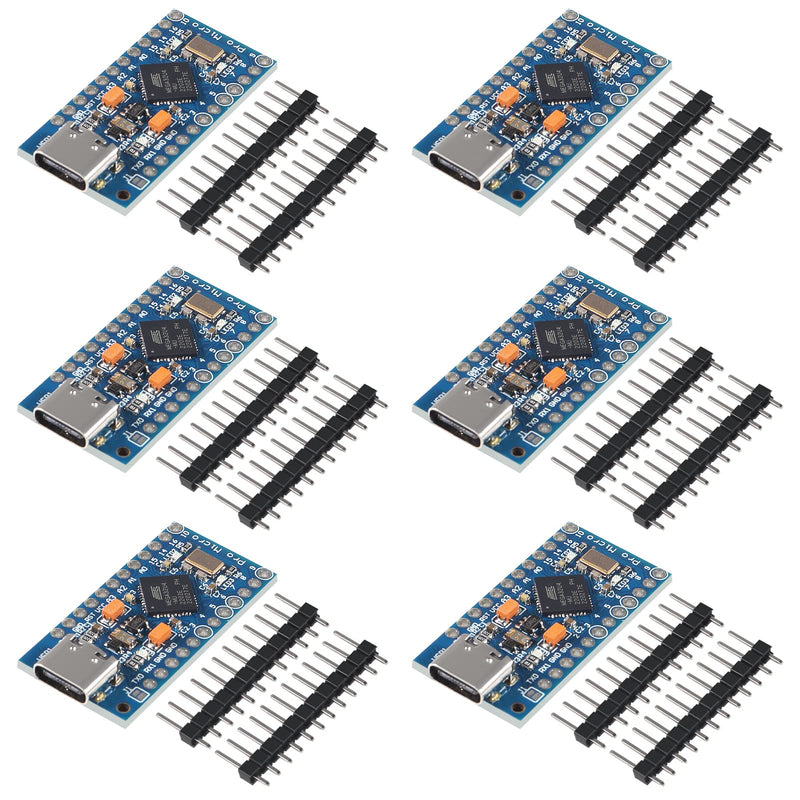 AITRIP 6PCS Pro Micro ATmega32U4 5V 16MHz Type-C Development Module Board with 2 Row pin Header Compatible arduino Leonardo Replace ATmega328 Pro Mini