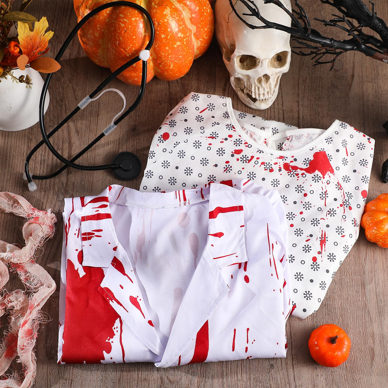Skicuff Halloween Unisex Hospital Gown - Bloody Pattern Printed Doctor and Patient Gown Costumes 2026 with Blood Gauze Roll Halloween Couples Costume Set for Scary Cosplay Party Men Women Costume