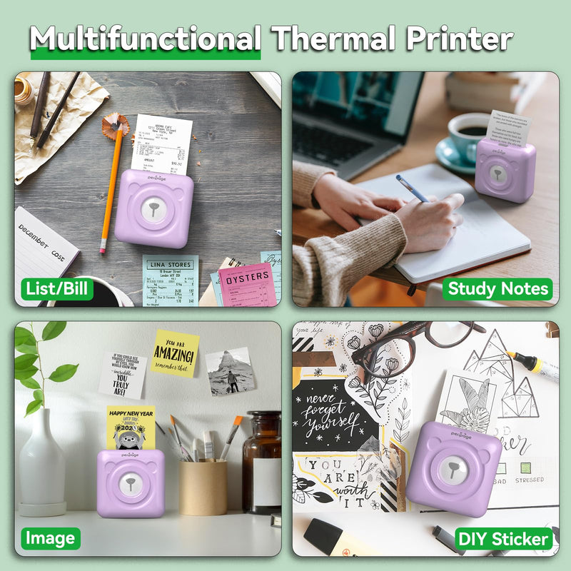 A6 Mini Printer, Portable Thermal Printer, Mini Sticker Printer, Bluetooth Connected Phone, Compatible with iOS and Android, Printable Labels, Receipts, Notes, Photos (Purple) Purple