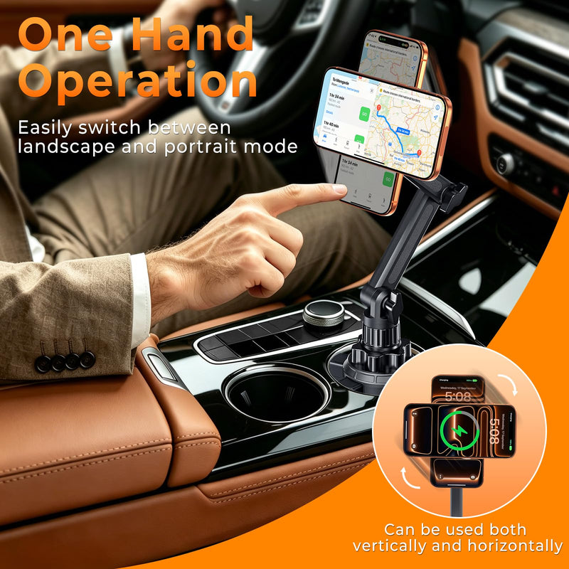 Phone Holders for Your Car, Universal Strong Magnetic Cup Car Phone Mount | Flexible Height, Hands Free, Car Phone Holder with Long and Adjustable Neck for iPhone 17 16 15 14 13 12 Series, Samsung