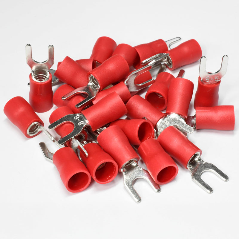100PCS 8 AWG 1/4" M6 Insulated Fork Crimp Connector 62A 600V CE for Electrical Terminals (100, 1/4") 1/4" 100