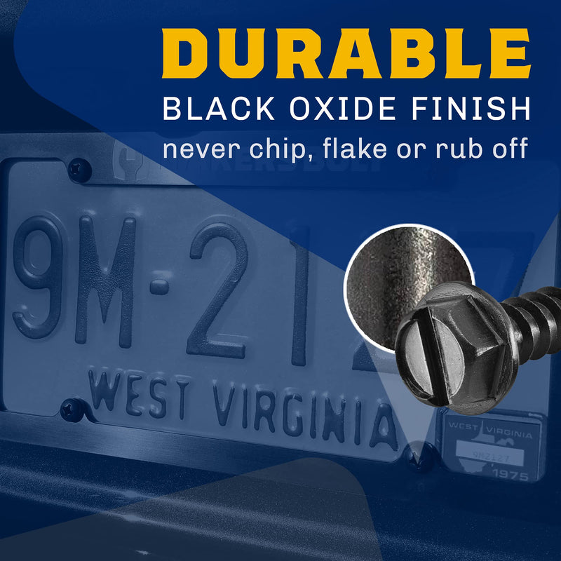 Black License Plate Screws, Rustproof 18-8 Stainless Steel, Black Oxide Finish Applied in The USA by Makers Bolt (Pack of 4) Black Stainless