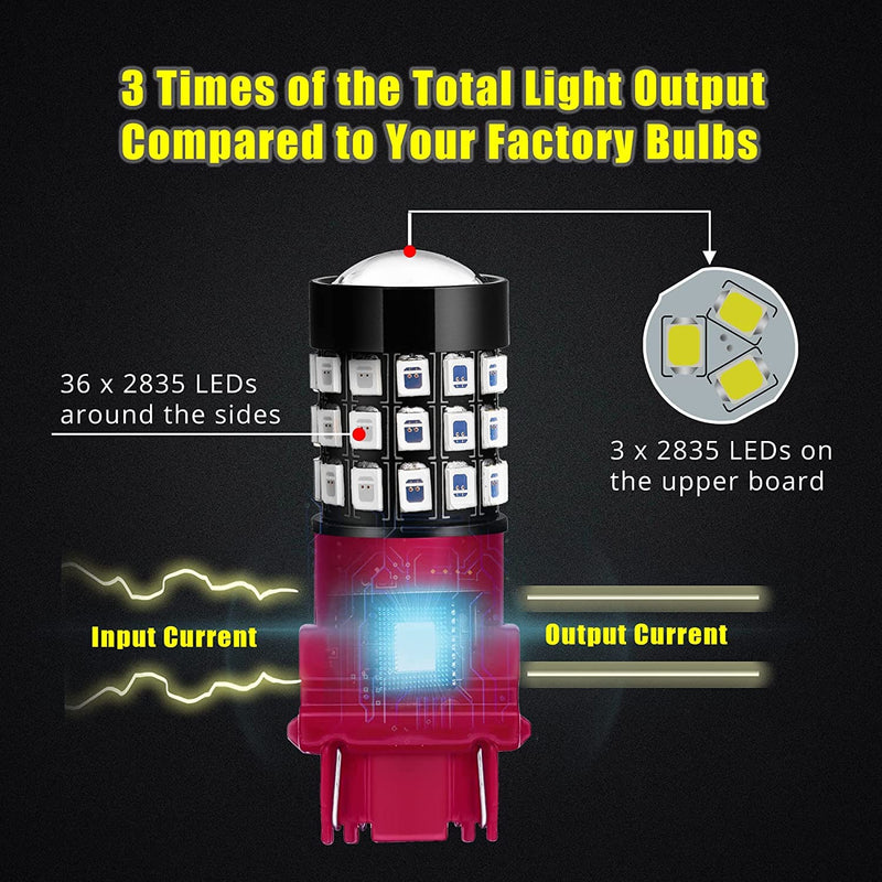 Alla Lighting Upgraded T20 7440 7443 LED Strobe Brake Lights Bulbs, Red Flashing Stop Lamps, W21W 7440LL 7443LL Strobe LED Taillights Replacement for Cars, Trucks, SUVs, Vans Pure Red
