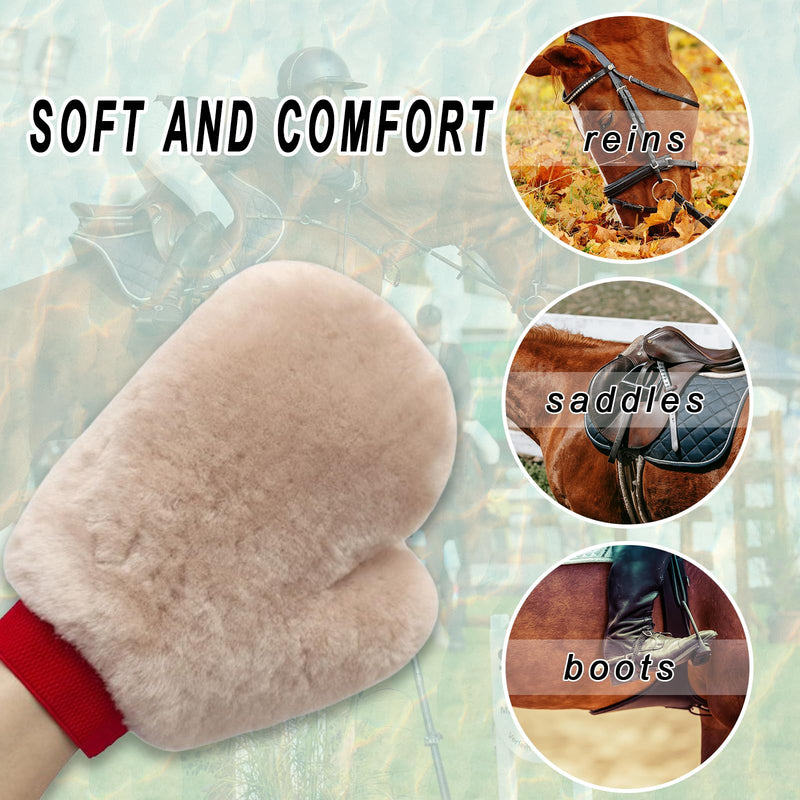 Gracefur Ultra-Soft Sheepskin Grooming Mitts for Horses – 2-in-1 Lambswool Applicator Wipe Mitt for Tack, Saddle & Boot Cleaning, Leather Care – Perfect Washing Gloves for Sensitive Horses Pink-No Finger