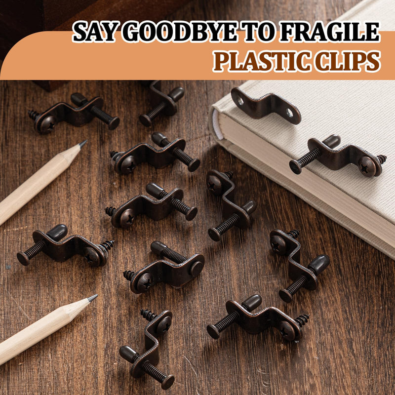 Hicarer 30 Pack Adjustable Glass Retainer Clips for Cabinet Doors, Mirror & Display Case Holder Clips with Vinyl Tip & Nylon Washer, Antique Bronze Steel Glass Fasteners for Furniture Repair
