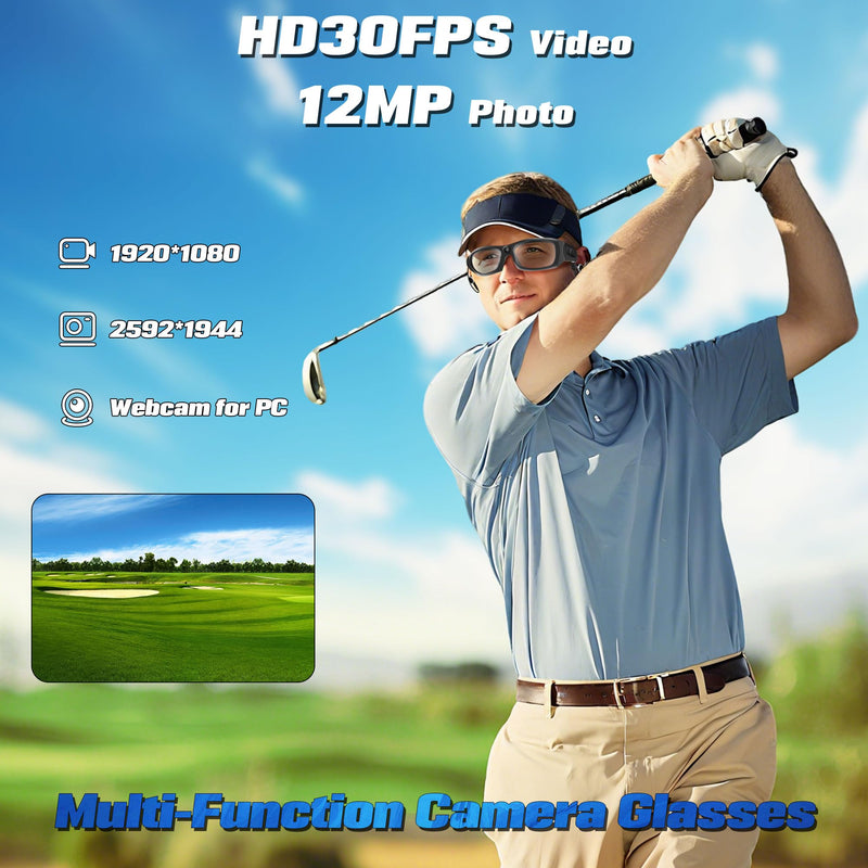 Camera Glasses with Bluetooth,Smart Sunglasses Camera 1080P,Sport Action Video Cameras,Video Glasses for Men with Earphone,Wearable Cam with Polarized Lens for Outdoor Sports,Cycling,Hiking(No Audio)
