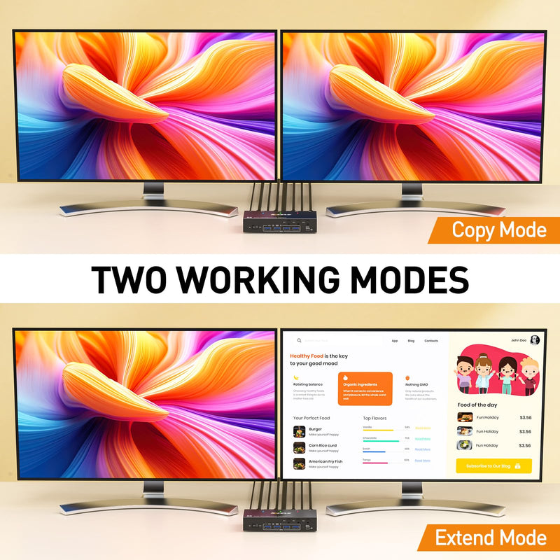 8K KVM Switch 2 Monitors 3 Computer, KCEVE Dual Monitors USB 3.0 Displayport KVM Switcher, Supports 8K@60Hz for 3 DP Port PC Share 2 DP Monitors, Keyboard and Mouse 3x2 KVM DP+DP+DP