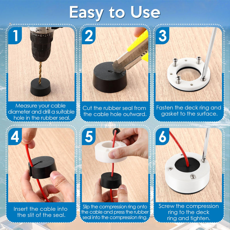 Round Cable Gland, Waterproof Cable Pass Through for Marine, Auto and Home, Split Seal Design Easy to Install 1