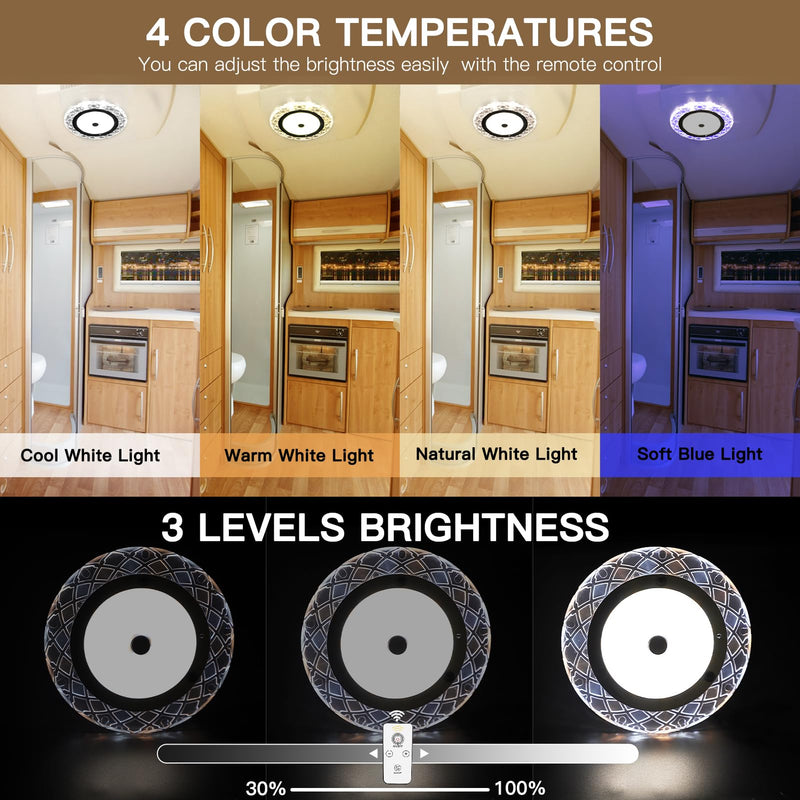 BlueFire RV Interior Lights - 600LM Dimmable LED Ceiling Dome Lights, 4 Colors, 12-18V Fixture with Dimmer Switch for Under Cabinet, Camper Van, Truck, Motorhome, Boat (5 Pack) 5 Pack