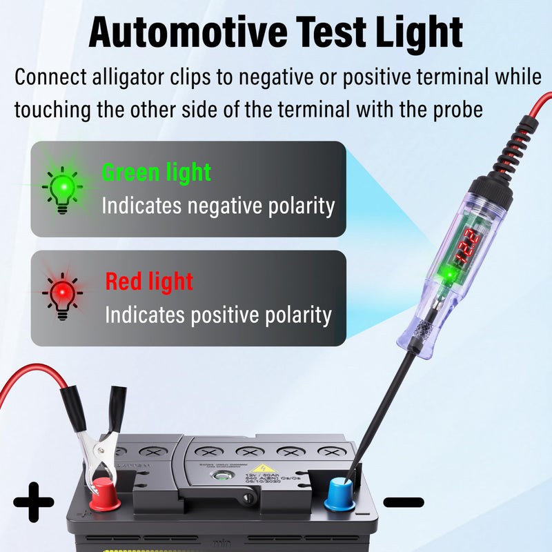 Test Light Automotive, 5-90V DC Test Light with Voltmeter, Bidirectional Car Fuse Tester with Voltage Display, Digital LED Circuit Tester with Extended Spring Wire & Probe for Car/RV/Vehicles