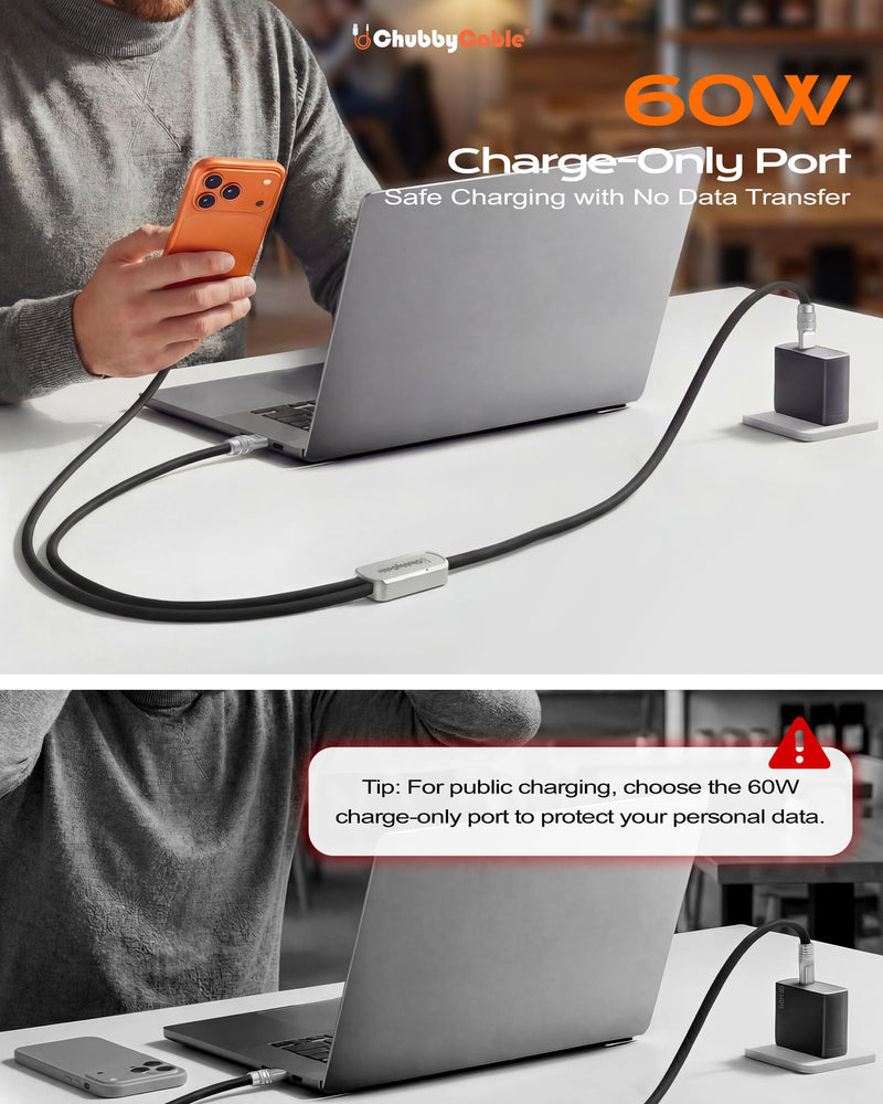 chubbycable Duo-Flex 100W & 60W 2-in-1 Fast Charging & Data Transfer Cable with Soft Silicone USB C Multi Charging Cable for iPhone 17 Series iPad Galaxy Series, Red+Orange