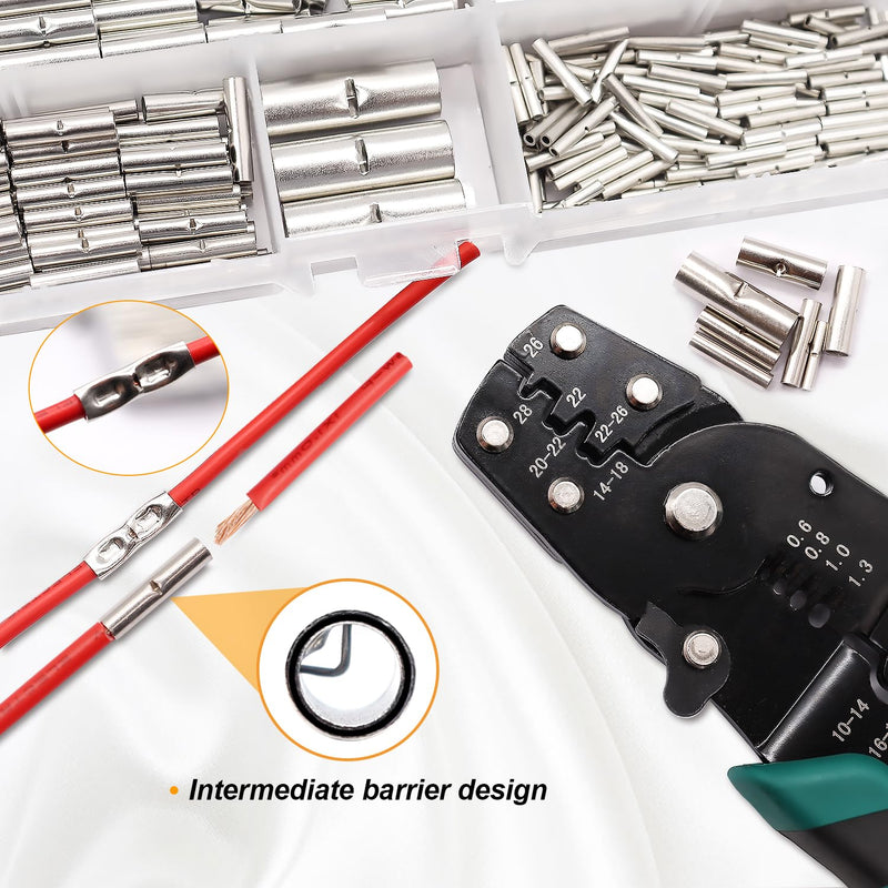 mankk 284PCS Non Insulated Butt Connectors Kit with Crimping Tool 26-6 Gauge Tinned Red Copper Butt Connector Uninsulated Butt Connector Wire Crimp Connectors 284PCS 26-6AWG+Tool Kit-Non Insulated