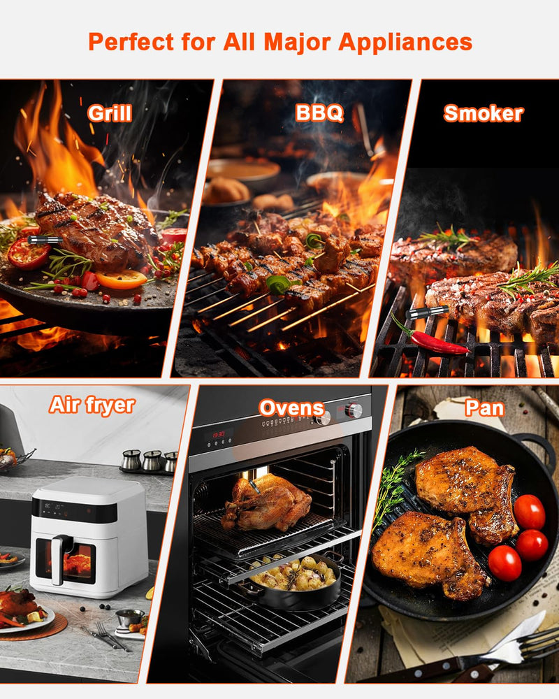  [AUSTRALIA] - Wireless Meat Thermometer with Smart Timer & APP Control, 800ft Bluetooth Grill Food Thermometer - 0.19In-Ultra Thin Probe, ±0.5℉ Accuracy, Digital Backlit Screen for BBQ, Oven, Smoker, Kitchen 1-Probe Kit