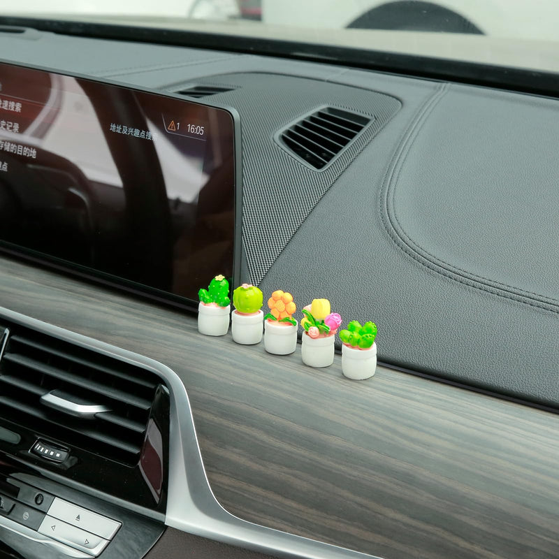 YGMONER Mini Flower Pot Car Ornament & Mini Succulent Dashboard Decor, 5pcs Desktop Miniature Pottery Planter for Car Interior Decoration