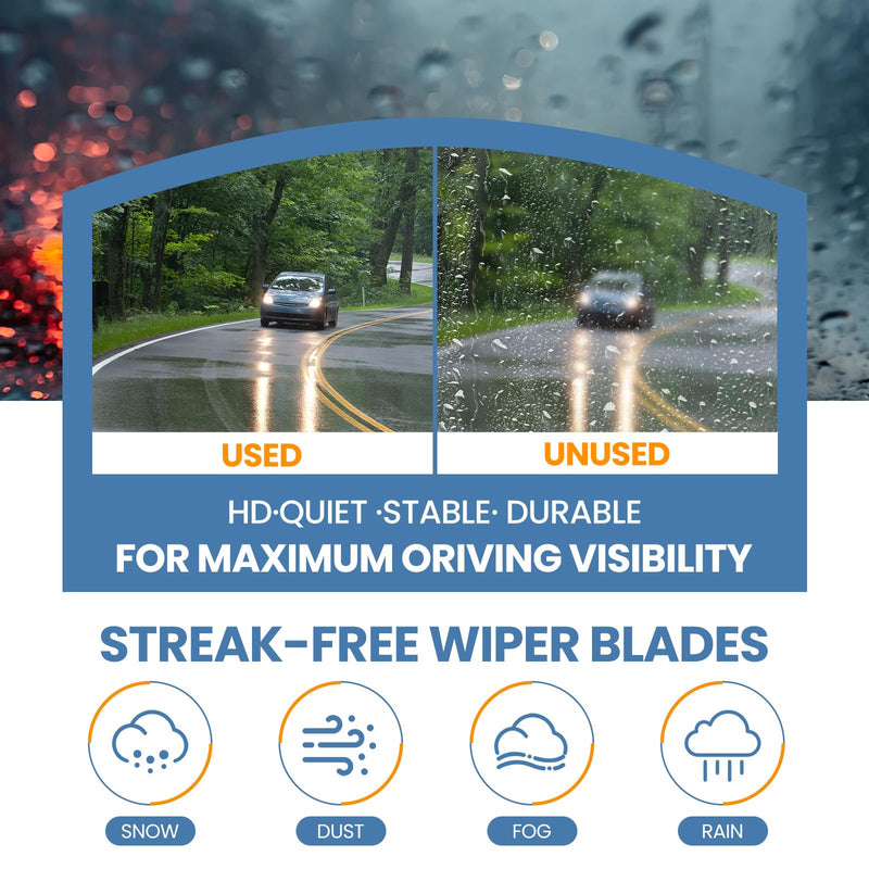 GSPSCN OEM QUALITY 24''+18'' Premium Original Replacement Windshield Wiper Blades,Quiet and Durable Stable High Performance All-Season Auto Wiper Blades for J Hook (Pack of 2) 24"+18" (pair for front wiper blades)