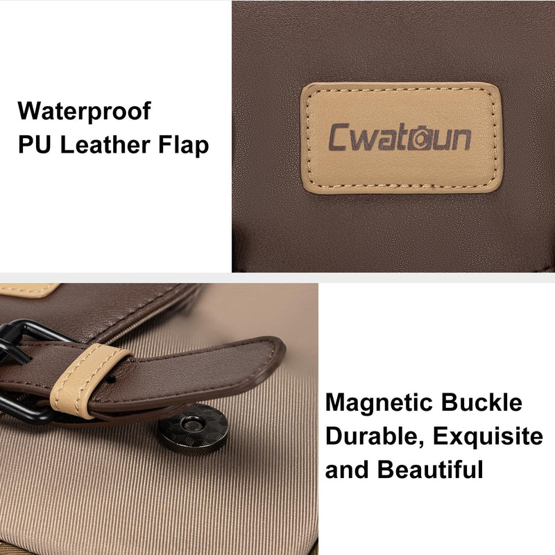 Cwatcun Large Camera Messenger Bag, Waterproof Crossbody Case with Tripod Holder Brown L