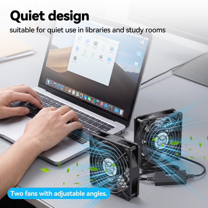 ELUTENG 120mm Double USB Fan with 8 Shock Absorbent Feet Dual USB Computer Fans 3 Adjustable Speeds Quiet PC Cabinet Cooling for Router, Receiver, TV Box, DVR, Xbox, PS6, PS5, Cabinet