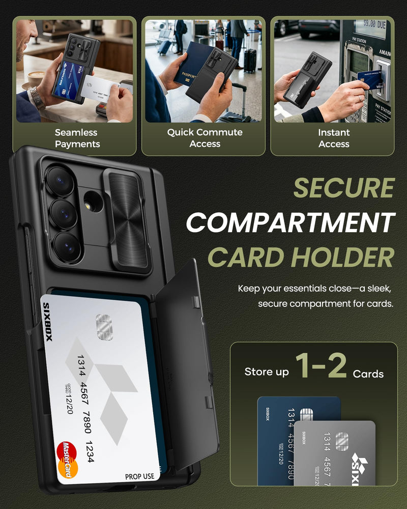 for Samsung Galaxy Z Fold 8 Ultra Case with Card Holder, Black | Stand, Screen Protector, Slide Camera Cover, Hinge Protection, Heavy Duty, Rugged, Wallet, Protective Cover for Men, Women Black-S