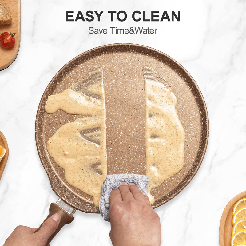 Innerwell 11 inch Nonstick Crepe Pan, Granite Coating Flat Skillet Dosa Tawa Tortilla Pan, Large Pancake Griddle Comal Pan, Compatible with All Stovetops, PFOA Free Gold