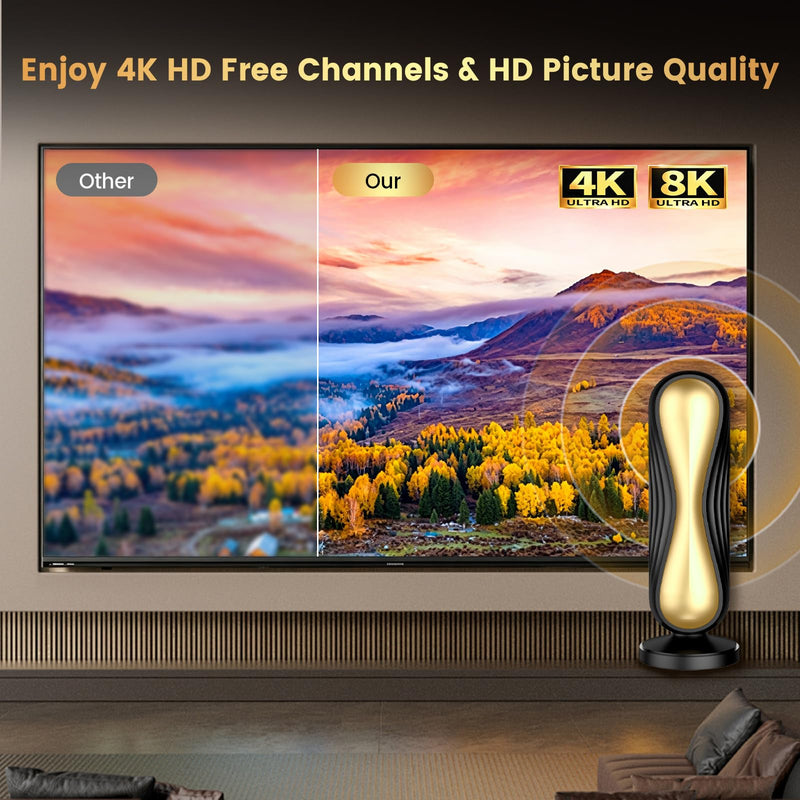 2026 Magnetic Digital TV Antenna, Supports 4K 8K, Works for All TVs Works | Works with all Smart TVs and digital devices, stable signal for clear HD channels, and easy setup. Gold