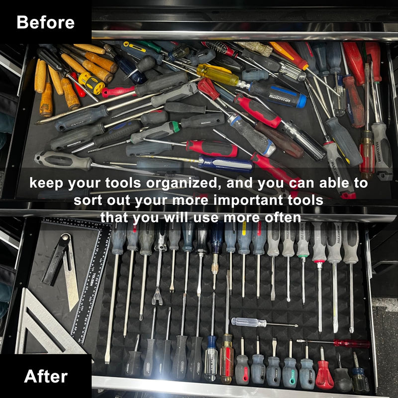 CASOMAN 4PCS Professional Toolbox liner, Trap Mat Universal Tool Drawer Liner, Non-Slip Foam Inserts, Easy Cut, Black, 23.6"x15.7" 4-piece