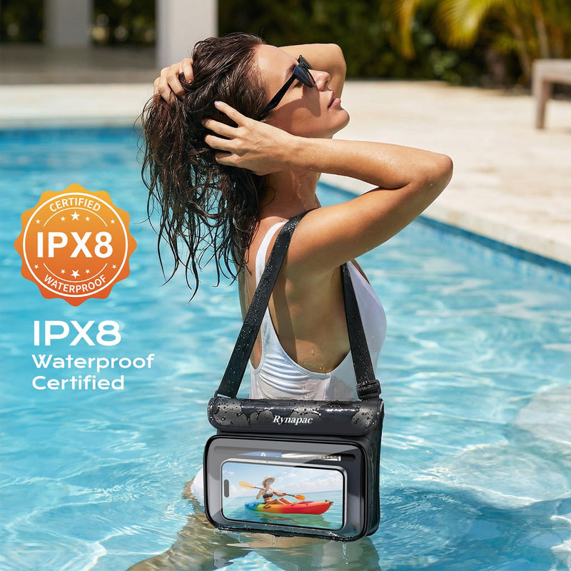 IPX8 Waterproof Fanny Pack, [Up to 8.5"] Waist Bag for Women, Floating Phone Pouch Dry Bag for iPhone 17 16 15 Pro Max, Passport, Wallet, Card, Travel Beach Kayaking Boating Essentials, 2 Pack Black + Pink