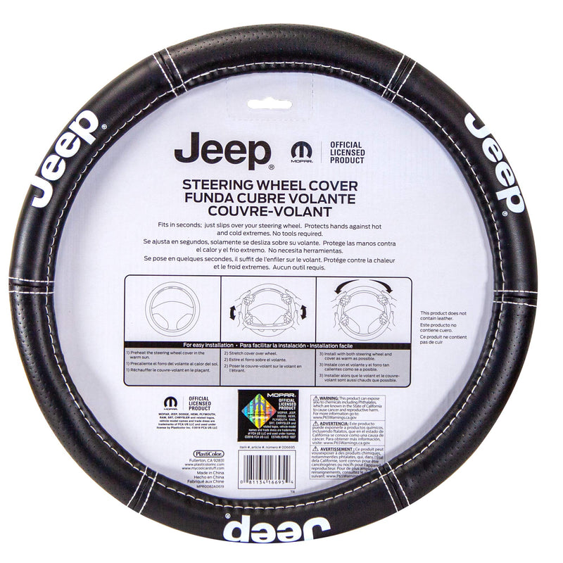 Plasticolor 006695R01 Jeep Deluxe High Contrast Stitching Premium Steering Wheel Cover for Cars, Trucks & SUV, Black