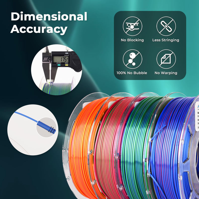 AMOLEN Silk PLA 3D Printer Filament Bundle, Shiny Dual Color Filament 1.75mm Pack, Multi Color Change 3D Printing Filament for Most FDM 3D Printer, 4 Spools 200g Each 200*4-dual Red Gold/Red Green/Red Blue/Blue Green